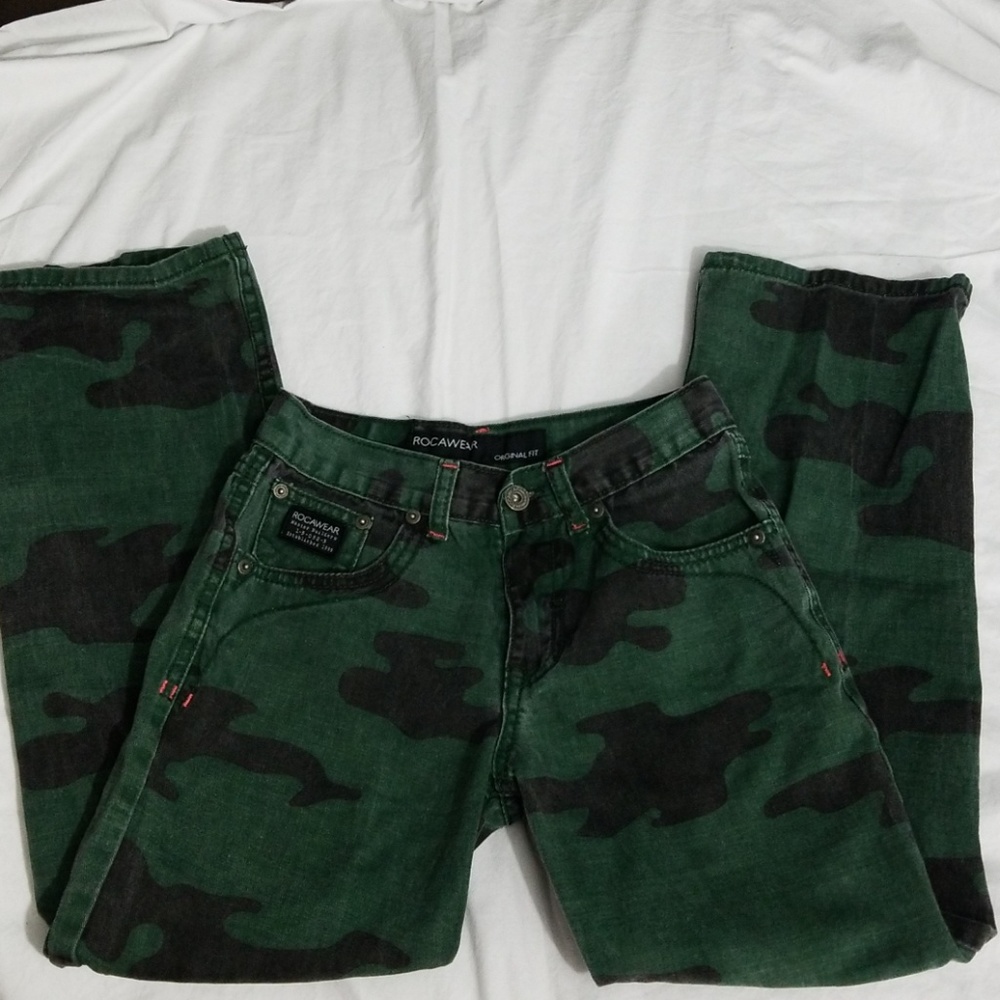 RocaWear Camouflage 5 Pocket Jeans Straight Leg Boys 12